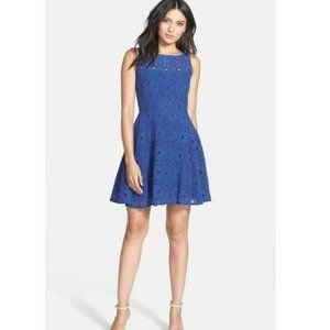NWT BB Dakota Sapphire Blue Lace Mini Skater Dress Womens Size 6